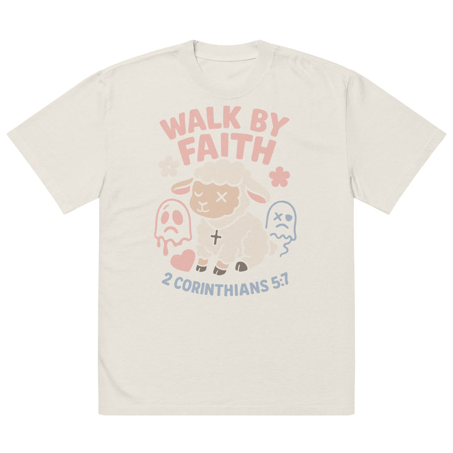 Walk By Faith Oversized faded t-shirt